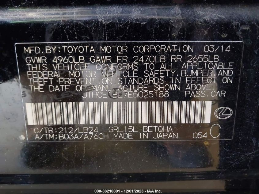 2014 LEXUS GS 350 - JTHCE1BL7E5025188