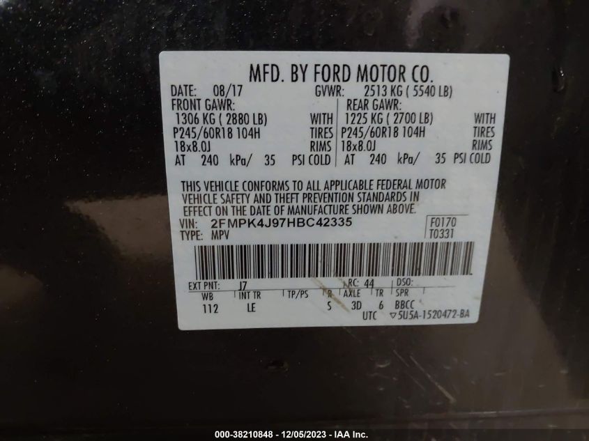 2017 FORD EDGE SEL - 2FMPK4J97HBC42335