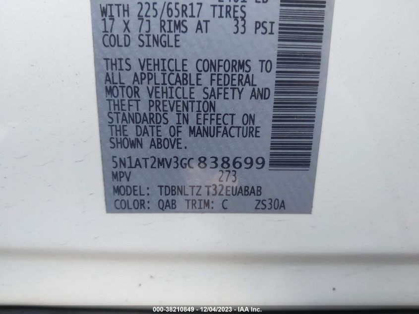 2016 NISSAN ROGUE SV - 5N1AT2MV3GC838699