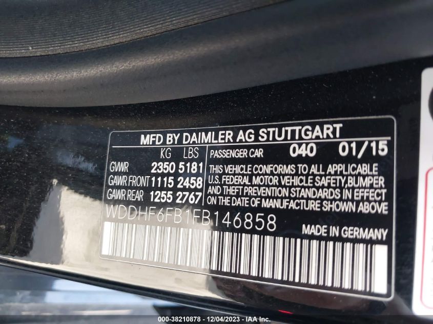 2015 MERCEDES-BENZ E 400 WDDHF6FB1FB146858