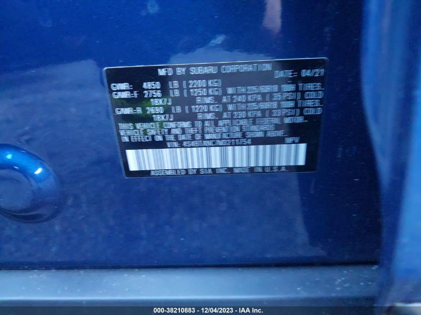 2021 SUBARU OUTBACK LIMITED - 4S4BTANC7M3211754