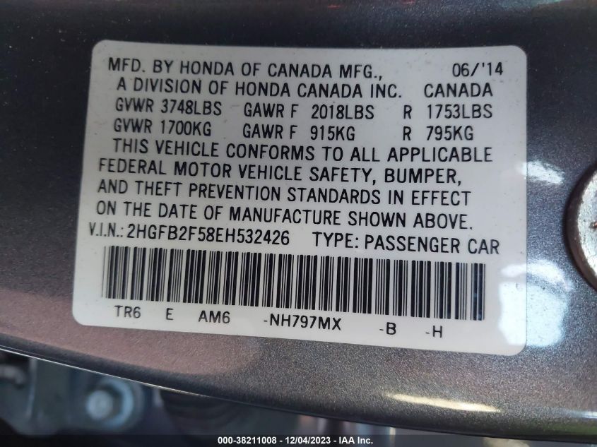 2014 HONDA CIVIC LX - 2HGFB2F58EH532426