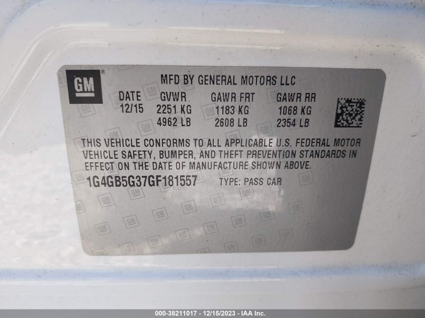 2016 BUICK LACROSSE - 1G4GB5G37GF181557