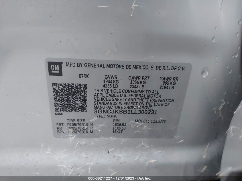 2020 CHEVROLET TRAX LS - 3GNCJKSB1LL300231