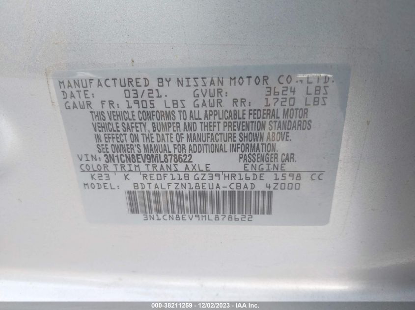 2021 NISSAN VERSA SV - 3N1CN8EV9ML878622