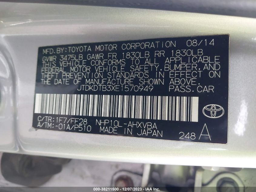 2014 TOYOTA PRIUS C TWO - JTDKDTB3XE1570949