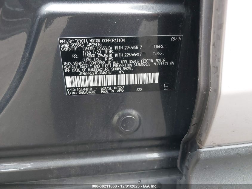 2015 TOYOTA RAV4 LE - JTMZFREV7FJ046152