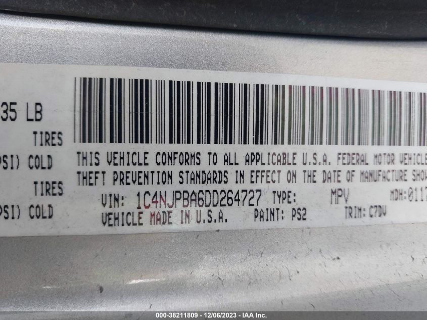 2013 JEEP PATRIOT SPORT - 1C4NJPBA6DD264727