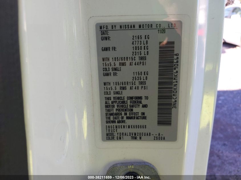 2021 NISSAN NV200 COMPACT CARGO S XTRONIC CVT - 3N6CM0KN1MK690668