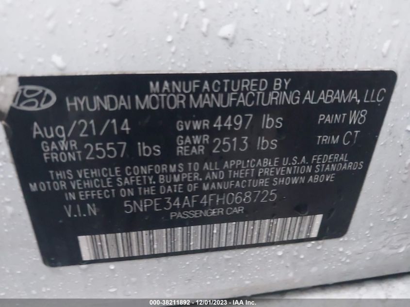 2015 HYUNDAI SONATA SPORT/LIMITED - 5NPE34AF4FH068725