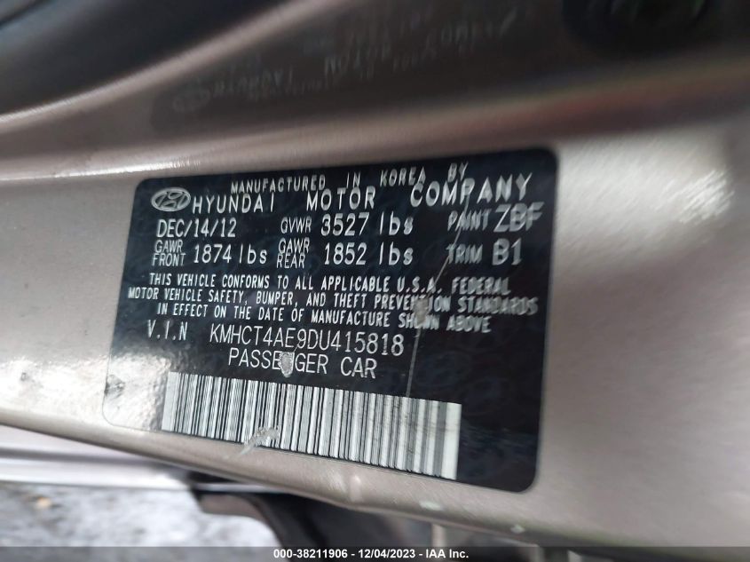 2013 HYUNDAI ACCENT GLS - KMHCT4AE9DU415818