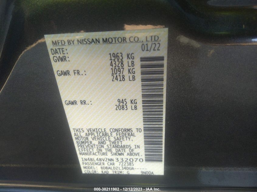 2022 NISSAN ALTIMA S FWD - 1N4BL4BV2NN332070