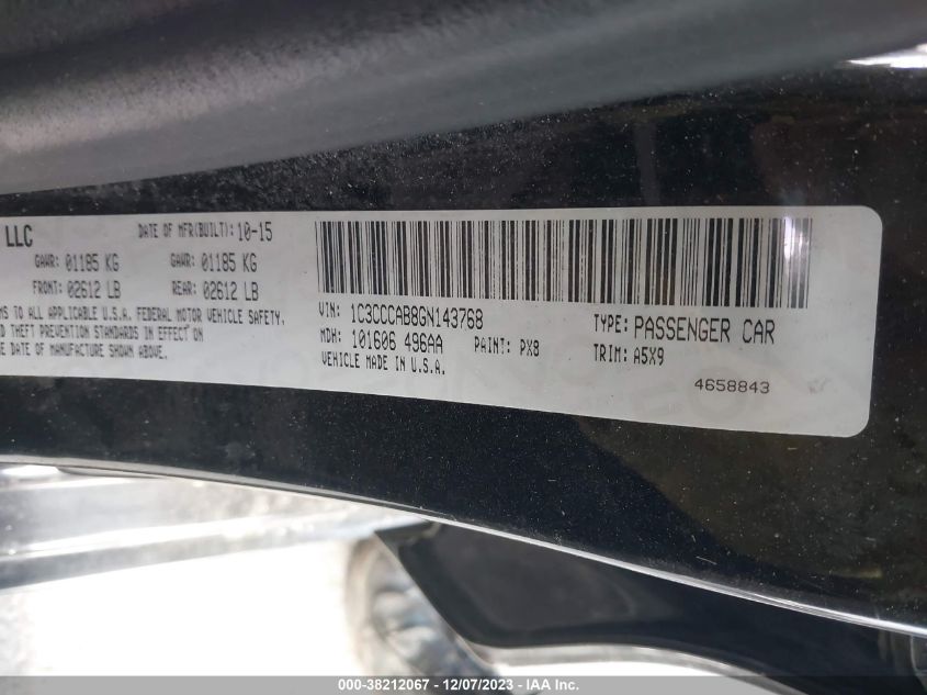 2016 CHRYSLER 200 LIMITED - 1C3CCCAB8GN143768