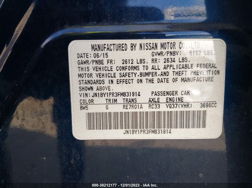 2015 INFINITI Q70L 3.7X JN1BY1PR3FM831914