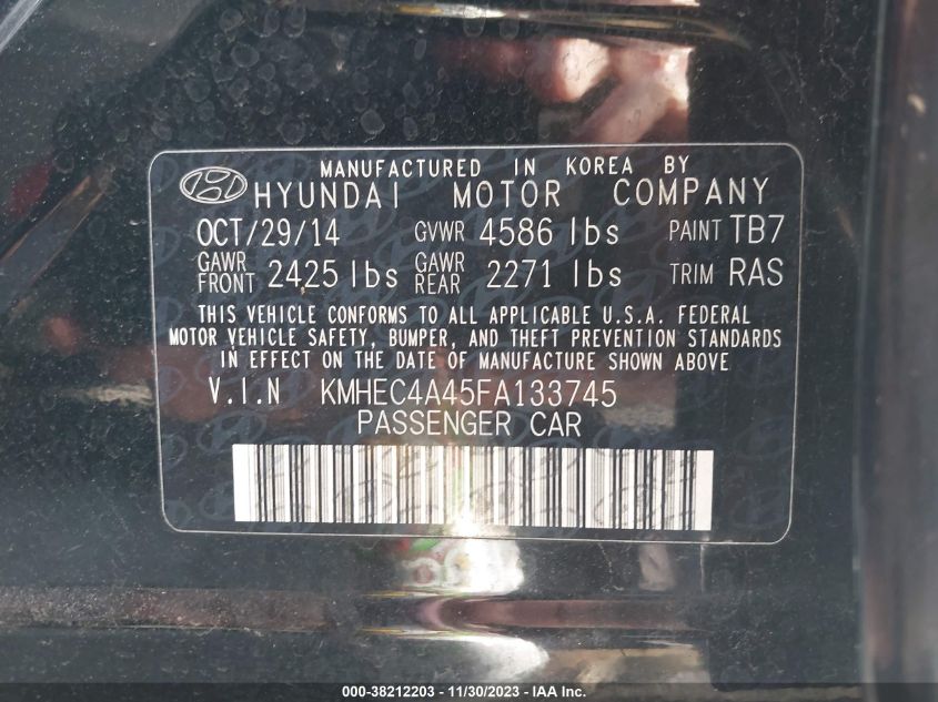 2015 HYUNDAI SONATA HYBRID - KMHEC4A45FA133745