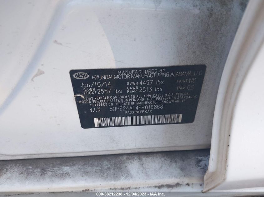 2015 HYUNDAI SONATA SE - 5NPE24AF4FH016868