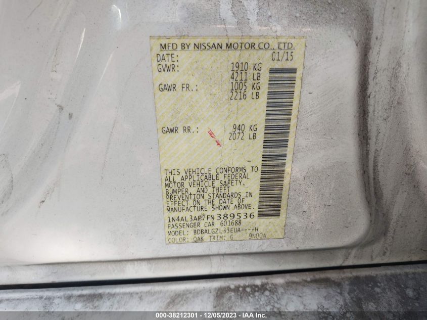 2015 NISSAN ALTIMA 2.5 S - 1N4AL3AP7FN389536