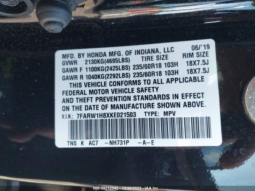 2019 HONDA CR-V EX-L - 7FARW1H8XKE021503