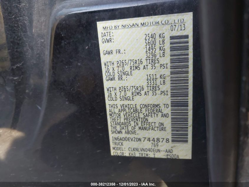 2013 NISSAN FRONTIER PRO-4X - 1N6AD0EV2DN744878