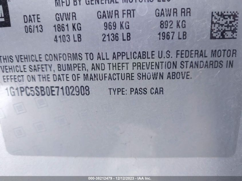 2014 CHEVROLET CRUZE 1LT AUTO - 1G1PC5SB0E7102908