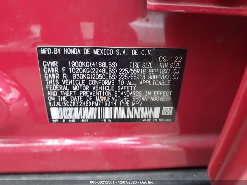 2023 HONDA HR-V SPORT - 3CZRZ2H5XPM715314