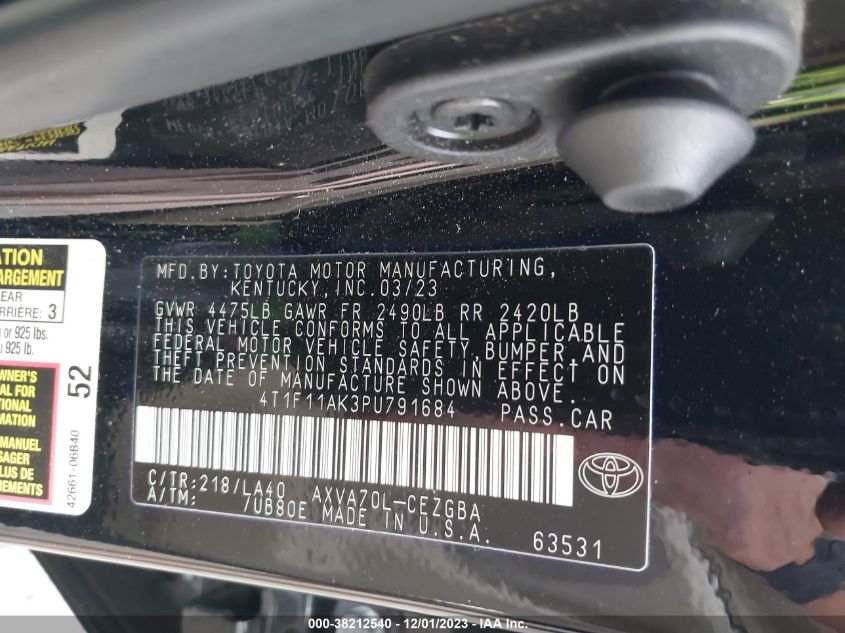 2023 TOYOTA CAMRY XLE - 4T1F11AK3PU791684