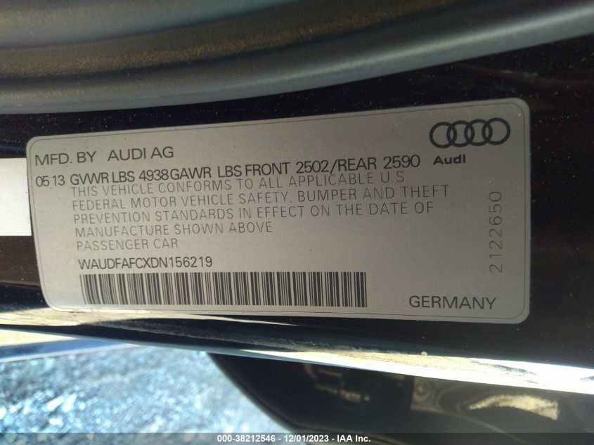 2013 AUDI A6 2.0T PREMIUM - WAUDFAFCXDN156219