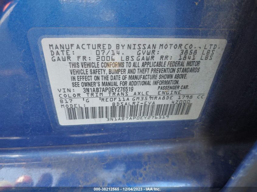 2014 NISSAN SENTRA SR - 3N1AB7AP0EY276519