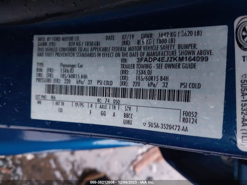 2019 FORD FIESTA SE - 3FADP4EJ2KM164099