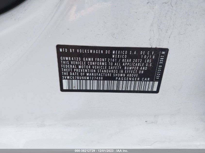 2019 VOLKSWAGEN JETTA S/SE/R-LINE - 3VWC57BU6KM127498