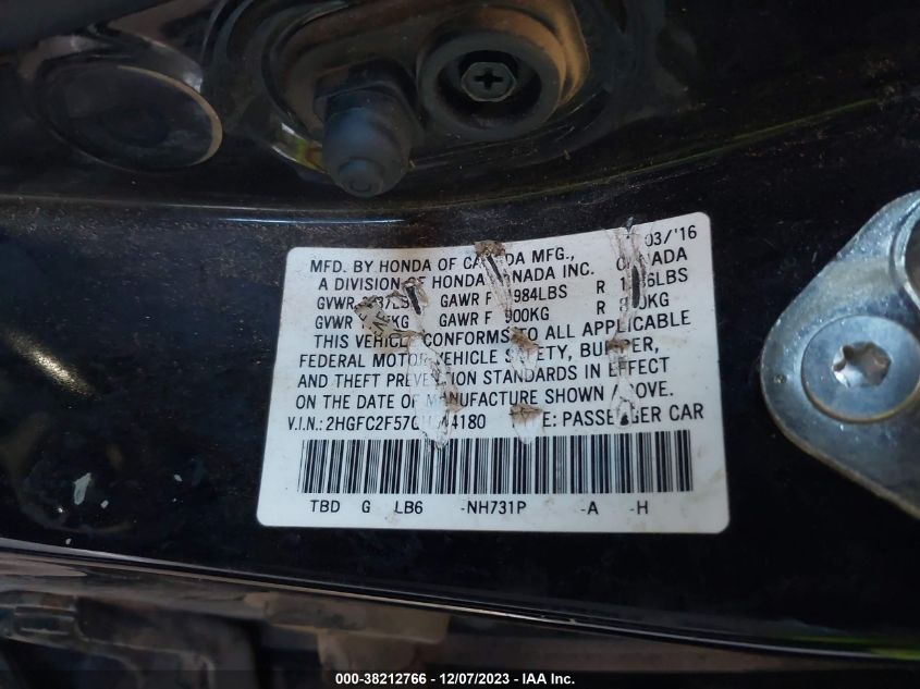 2016 HONDA CIVIC LX - 2HGFC2F57GH544180