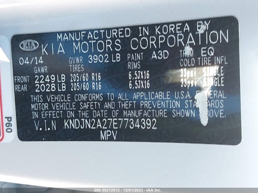 2014 KIA SOUL BASE - KNDJN2A27E7734392