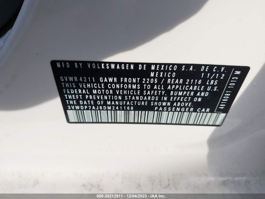 2013 VOLKSWAGEN JETTA 2.5L SE - 3VWDP7AJ6DM241168