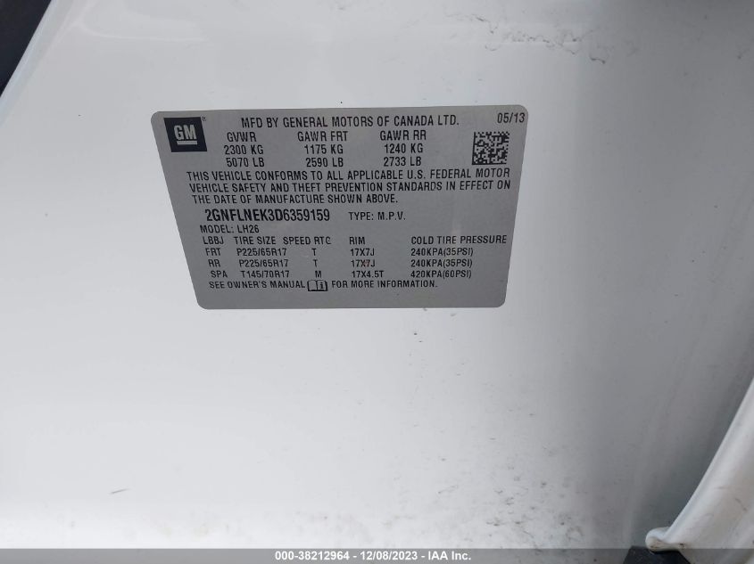 2013 CHEVROLET EQUINOX 2LT - 2GNFLNEK3D6359159