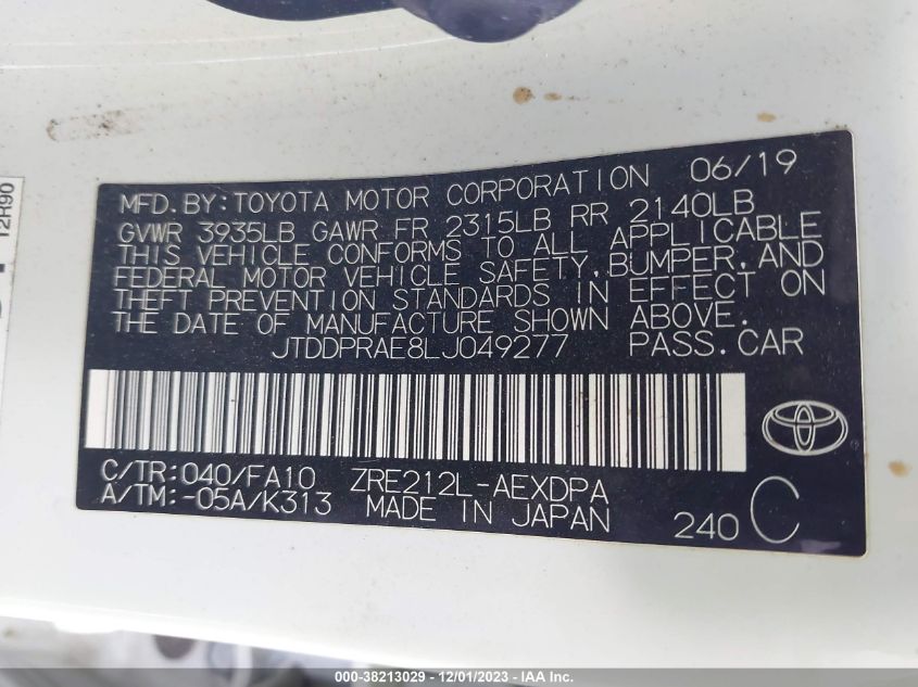 2020 TOYOTA COROLLA L - JTDDPRAE8LJ049277