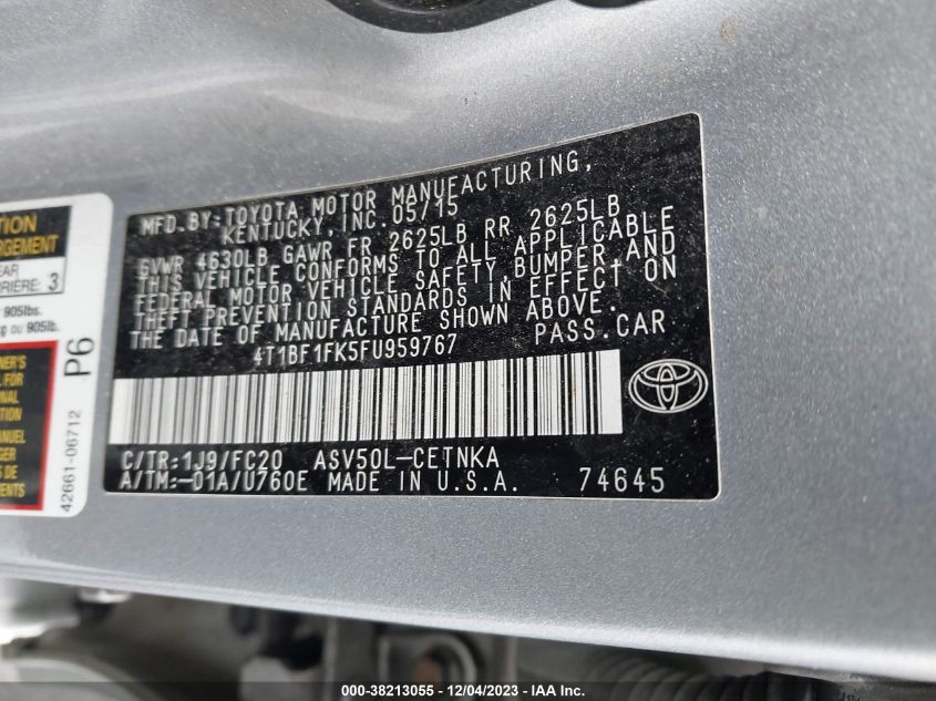 2015 TOYOTA CAMRY LE - 4T1BF1FK5FU959767