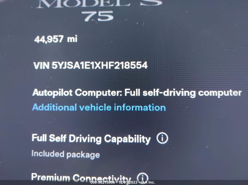 2017 TESLA MODEL S 60/75 - 5YJSA1E1XHF218554