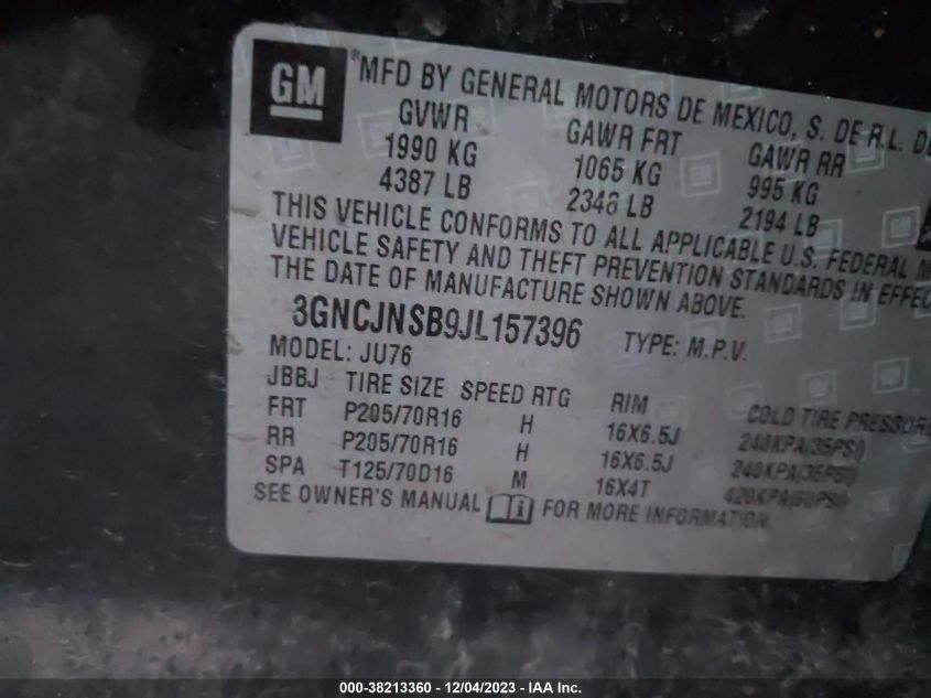 2018 CHEVROLET TRAX LS - 3GNCJNSB9JL157396