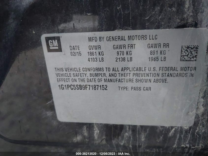 2015 CHEVROLET CRUZE 1LT AUTO - 1G1PC5SB9F7187152