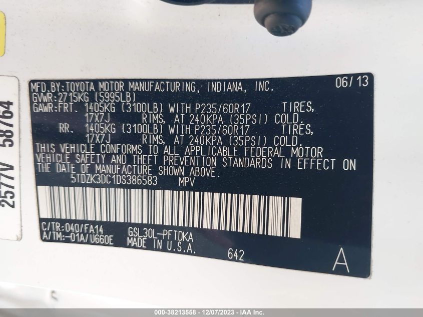 2013 TOYOTA SIENNA - 5TDZK3DC1DS386583