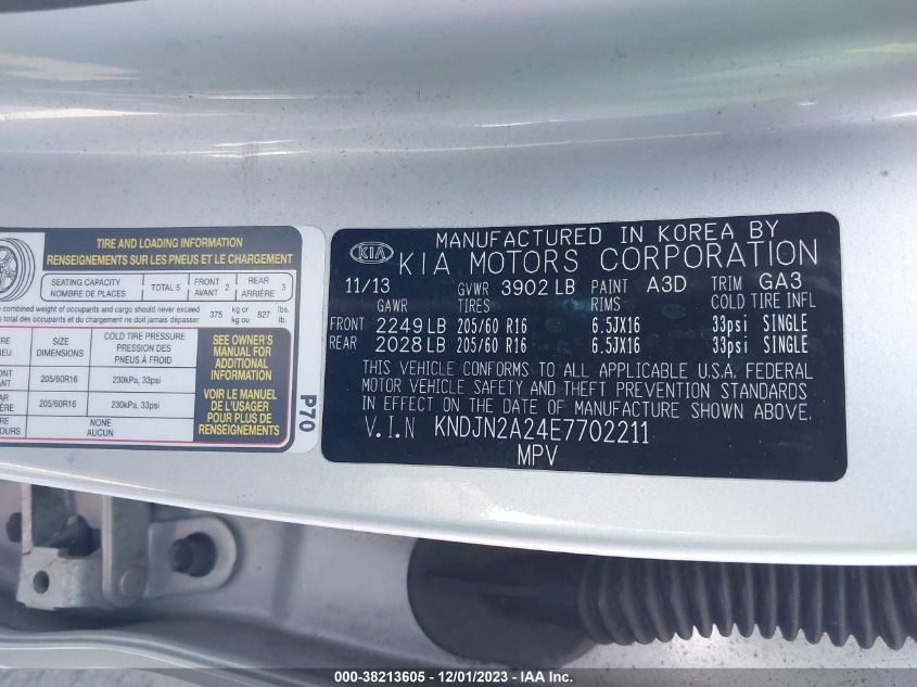 2014 KIA SOUL - KNDJN2A24E7702211