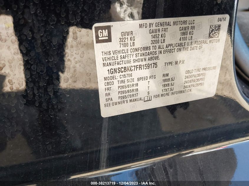 2015 CHEVROLET TAHOE C1500 LT - 1GNSCBKC7FR159175