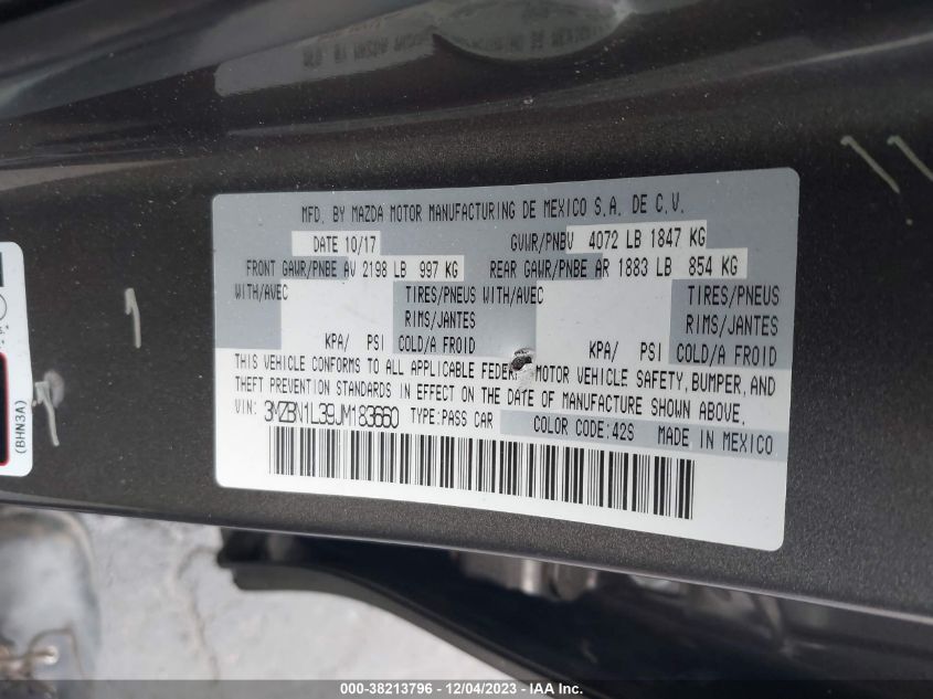 2018 MAZDA MAZDA3 TOURING - 3MZBN1L39JM183660