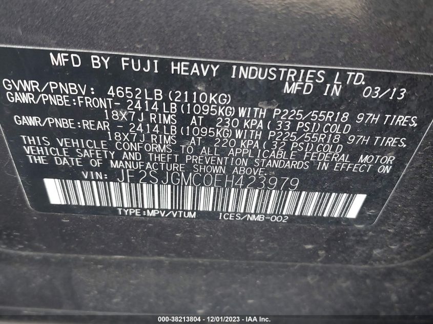 2014 SUBARU FORESTER 2.0XT TOURING - JF2SJGMC0EH423979