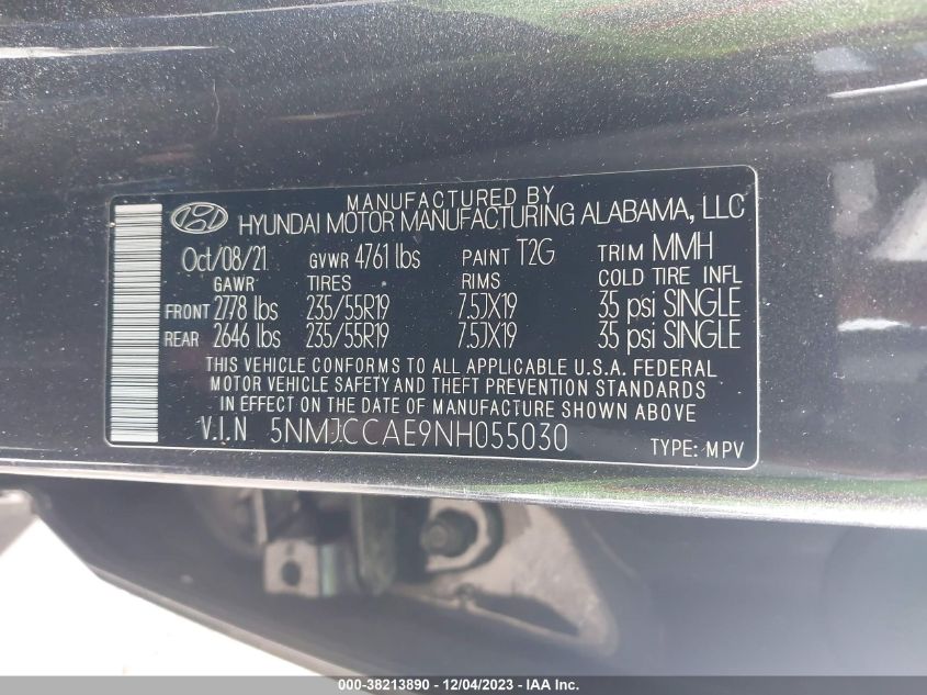 2022 HYUNDAI TUCSON SEL - 5NMJCCAE9NH055030