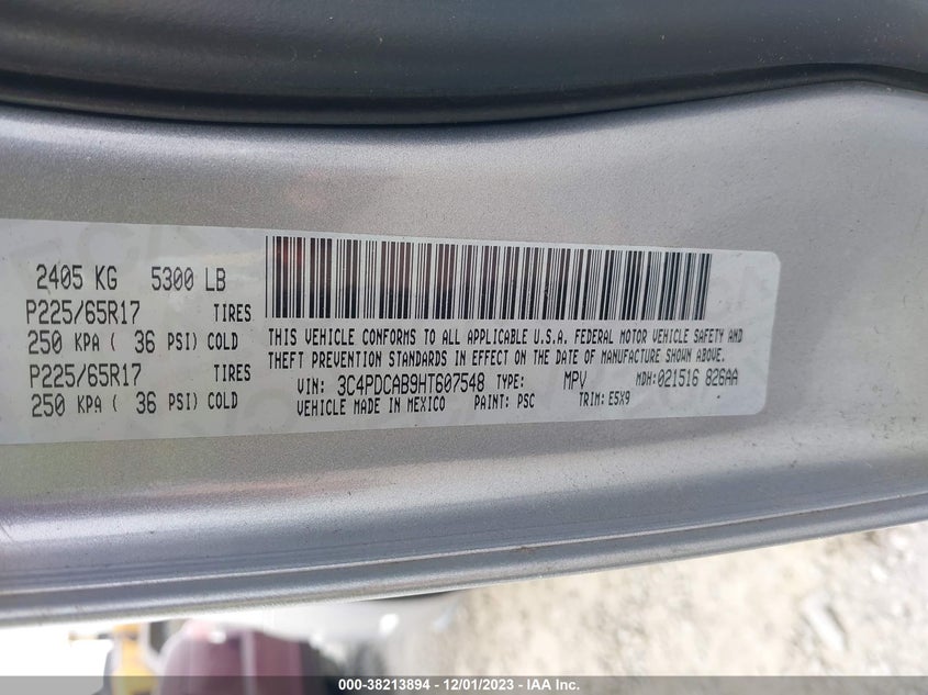 VIN 3C4PDCAB9HT607548 2017 DODGE JOURNEY SE