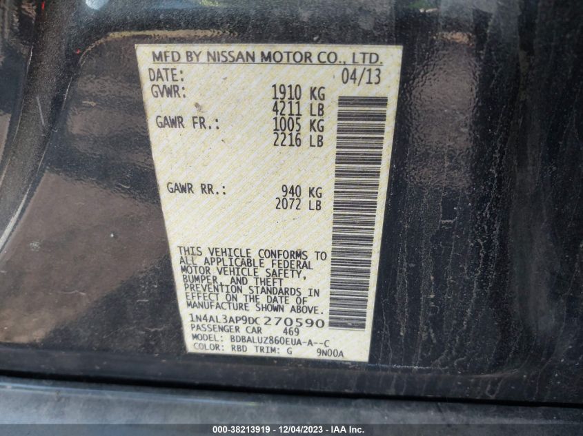 2013 NISSAN ALTIMA 2.5 SV - 1N4AL3AP9DC270590