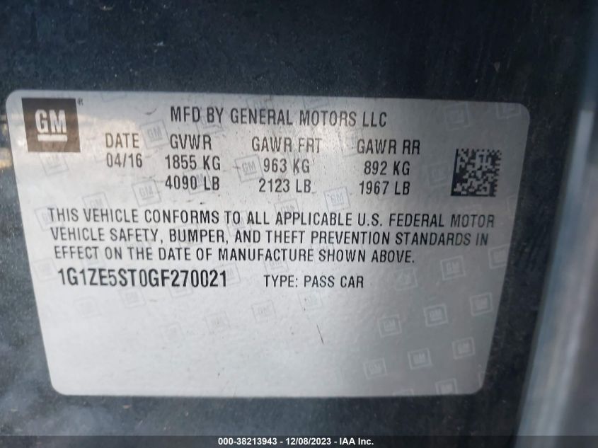 2016 CHEVROLET MALIBU LT - 1G1ZE5ST0GF270021