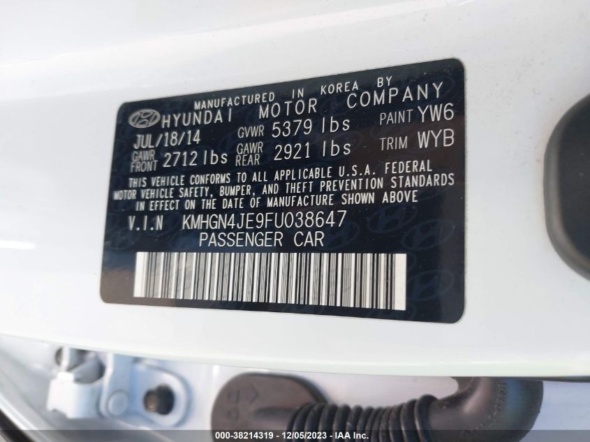2015 HYUNDAI GENESIS 3.8 - KMHGN4JE9FU038647