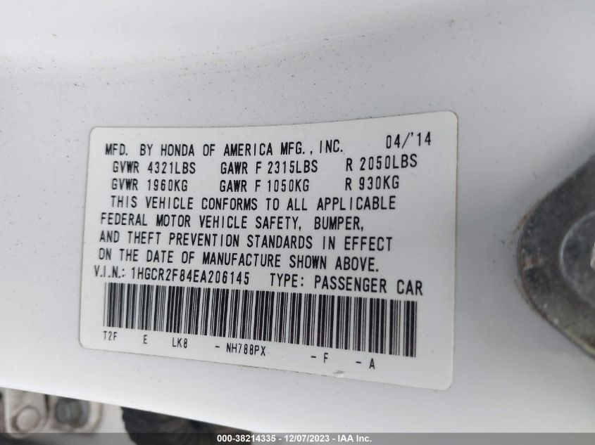 2014 HONDA ACCORD EX-L - 1HGCR2F84EA206145